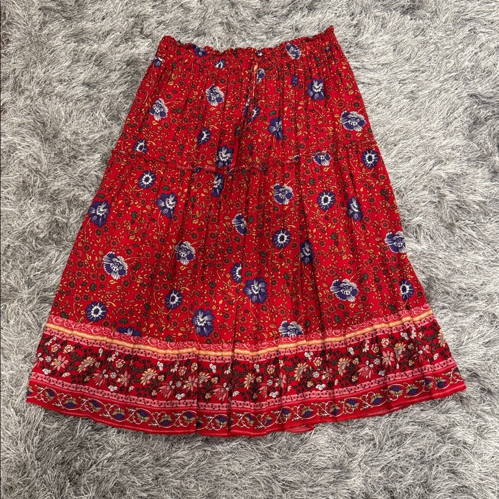 Floral Red Bohemian Skirt